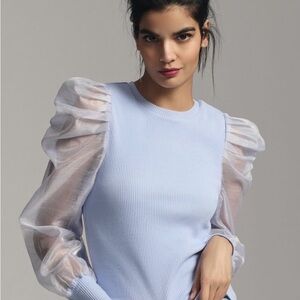 Elegant Blue Sheer Puff Sleeve Top Dolan By Anthropologie L